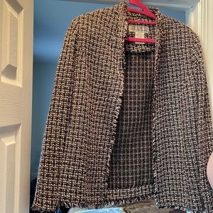 Black white and pink tweed blazer